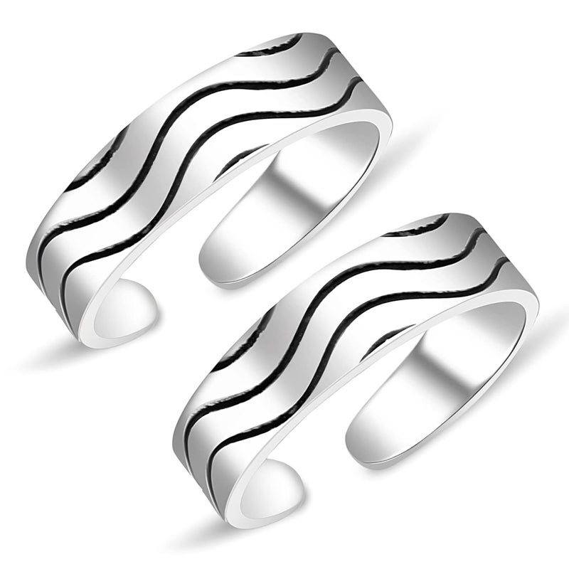 silver chest 925 Silver Toe Rings for Women Stylish Silver Bands for Girls -Sterling Silver Plain Oxidised rings with 3D Self Designs - Image 1