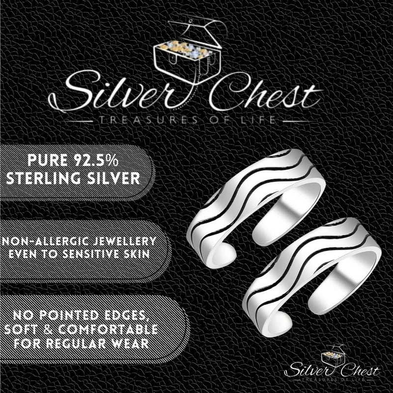 silver chest 925 Silver Toe Rings for Women Stylish Silver Bands for Girls -Sterling Silver Plain Oxidised rings with 3D Self Designs - Image 4