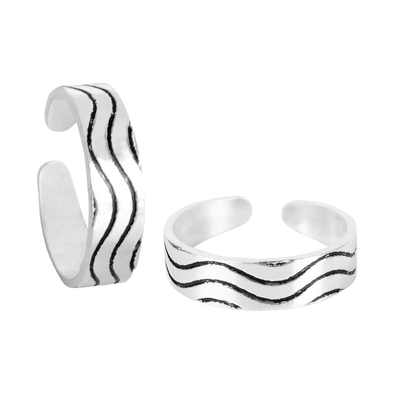 silver chest 925 Silver Toe Rings for Women Stylish Silver Bands for Girls -Sterling Silver Plain Oxidised rings with 3D Self Designs - Image 5
