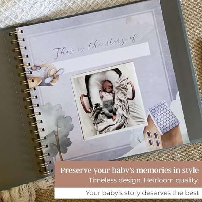 Peachly Baby Boy Memory Book Baby Book For Boy Baby First Year Keepsake Journal Simple Scrapbook For Milestones Finn (Blue) - Image 2