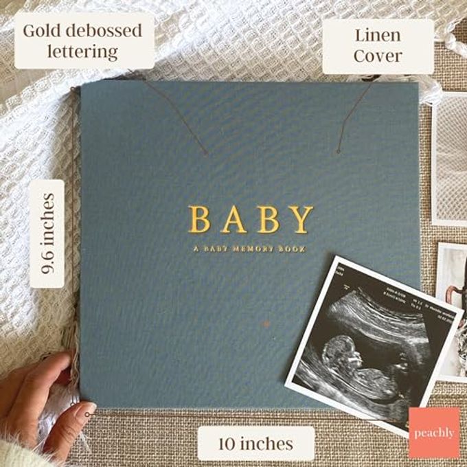 Peachly Baby Boy Memory Book Baby Book For Boy Baby First Year Keepsake Journal Simple Scrapbook For Milestones Finn (Blue) - Image 3