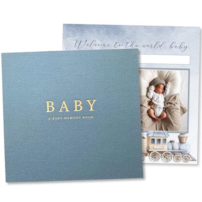 Peachly Baby Boy Memory Book Baby Book For Boy Baby First Year Keepsake Journal Simple Scrapbook For Milestones Finn (Blue) - Image 1