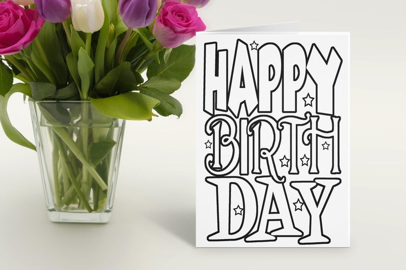 Stonehouse Collection Kids Happy Birthday Coloring Cards, Color-in 'Happy Birthday' Design for Creative Party | Fun12 Color Card and Envelopes - Image 3
