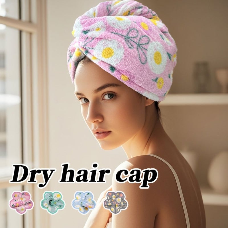 Grey Soft Coral Fleece Absorbent Hair Drying Cap For Curly Long Wet Hair - Image 1