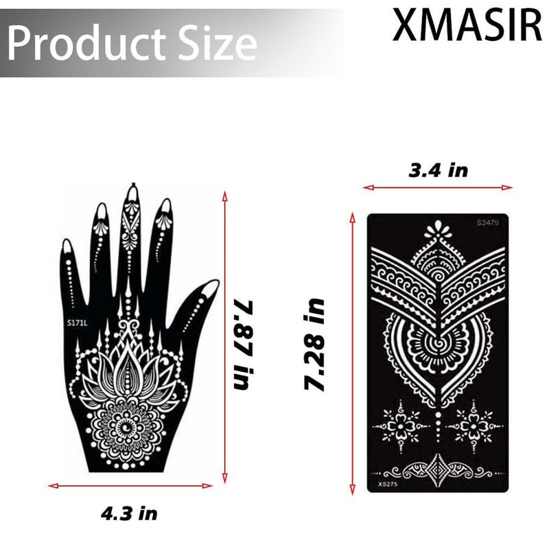XMASIR 16 Sheets Temporary Henna Tattoo Kit, Reusable Tattoo Stencils Sets Indian Arabian Temporary Tattoo Templates Kit for Body Hand Art - Image 2