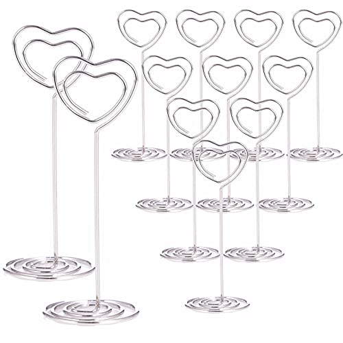 BuRuiJi BuRuiJi 12pcs Table Number Stands 335 inch Place Card Holders Photo Picture Holders for Centerpieces Wedding Party Birthday SilverHeart Shaped 