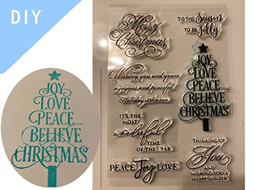 Iridescent Merry Christmas Blessing Words Clear Stamps for Card Making Decoration DIY Scrapbooking,Graceful Handwriting Tree Album Decorative Silicon Stamp Crafts - Image 4