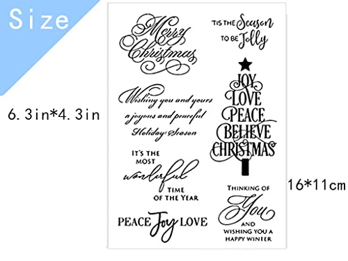 Iridescent Merry Christmas Blessing Words Clear Stamps for Card Making Decoration DIY Scrapbooking,Graceful Handwriting Tree Album Decorative Silicon Stamp Crafts - Image 3