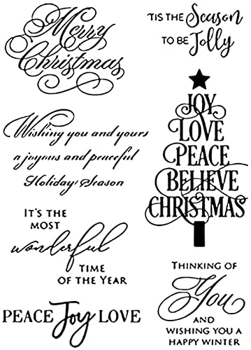 Iridescent Merry Christmas Blessing Words Clear Stamps for Card Making Decoration DIY Scrapbooking,Graceful Handwriting Tree Album Decorative Silicon Stamp Crafts - Image 1
