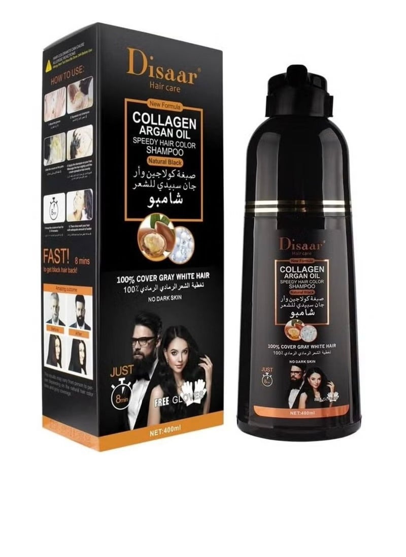 Disaar - Speedy Hair Dye Shampoo with Argan Oil to Cover Gray and White Hair, Organic Black Hair Dye Shampoo 400ml - Image 1