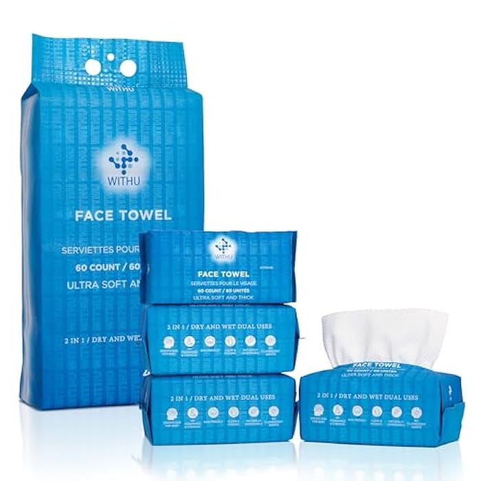 WITHU Disposable Face Towels – Ultra-Soft Biodegradable Face Cleansing Wipe, Makeup Remover Wipes, Facial Cleansing Cloths, Travel Face Towels, Multi-Use Dry Washcloths for All Skin Types, 240 Count - Image 1