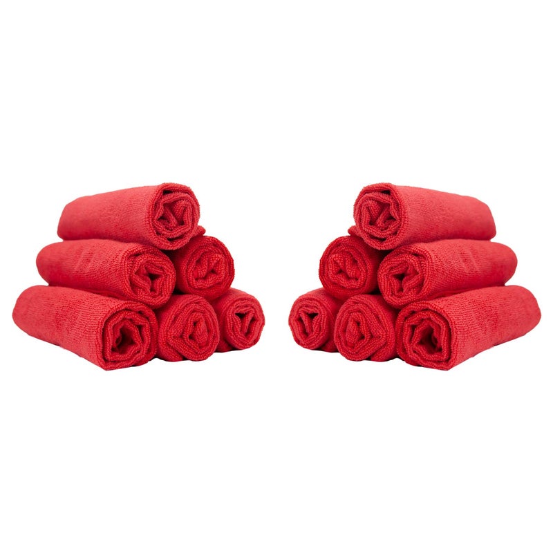 Arkwright Microfiber Gym Towel  Pack of 12 Soft Lightweight Quick Dry Hotel Quality Hand Towels Sweat Absorbent Perfect for Workout Yoga Spa Bathroom 15 x 24 in Red