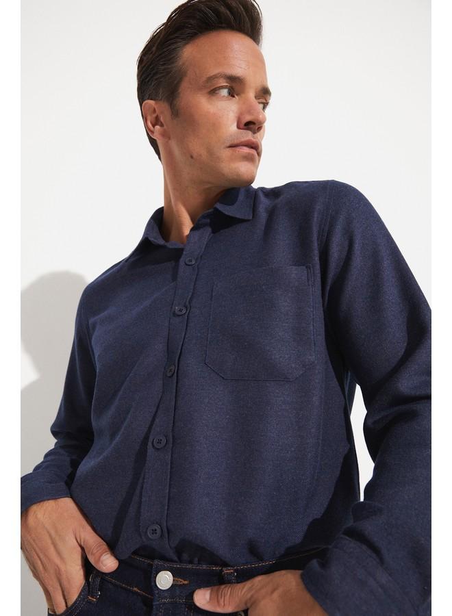 جون قميص رجالي مقاس عادي أزرق داكن - Image 4