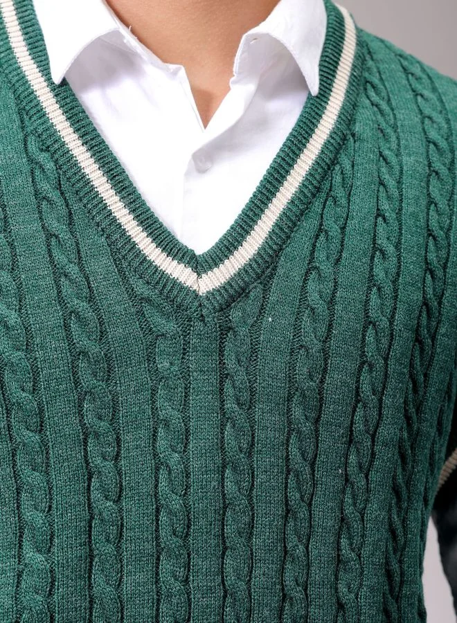 The Indian Garage Co Men Oversized Textured V-Neck Sweater