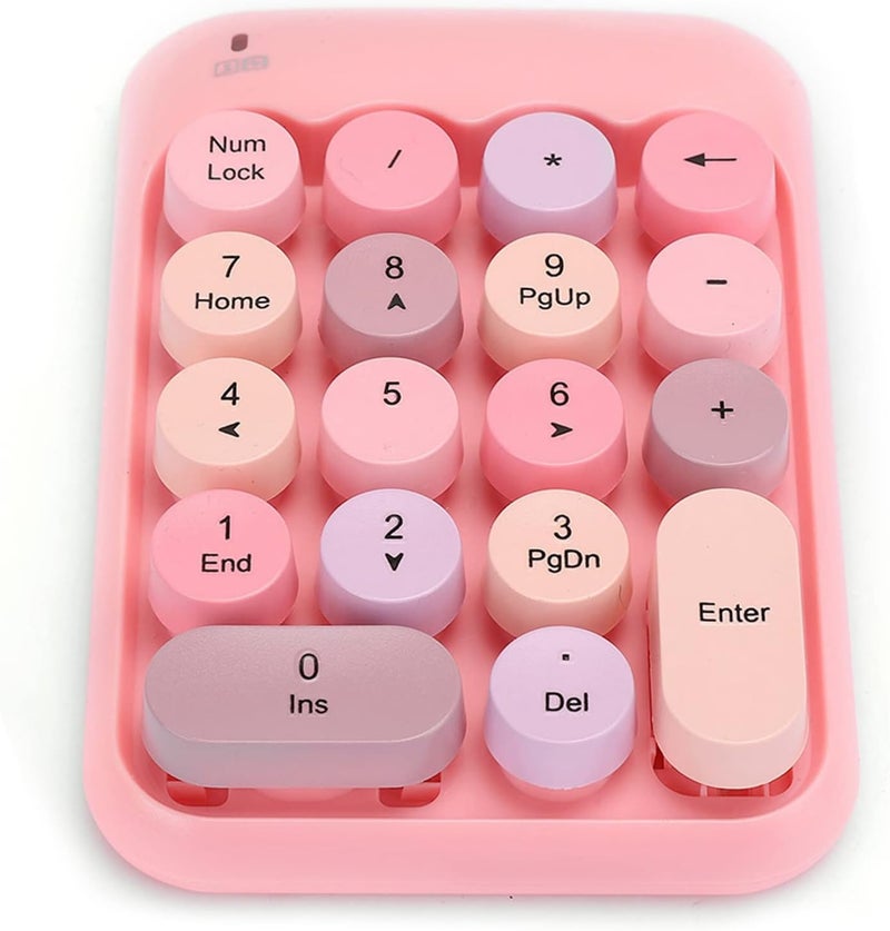 klarako Portable Numeric Keypad, Vintage Colorful Round Cap Num Keyboard with 10m Wireless Distance, Waterproof 18-Keys for Financial Accounting, Suitable for PC, Laptop - Image 1
