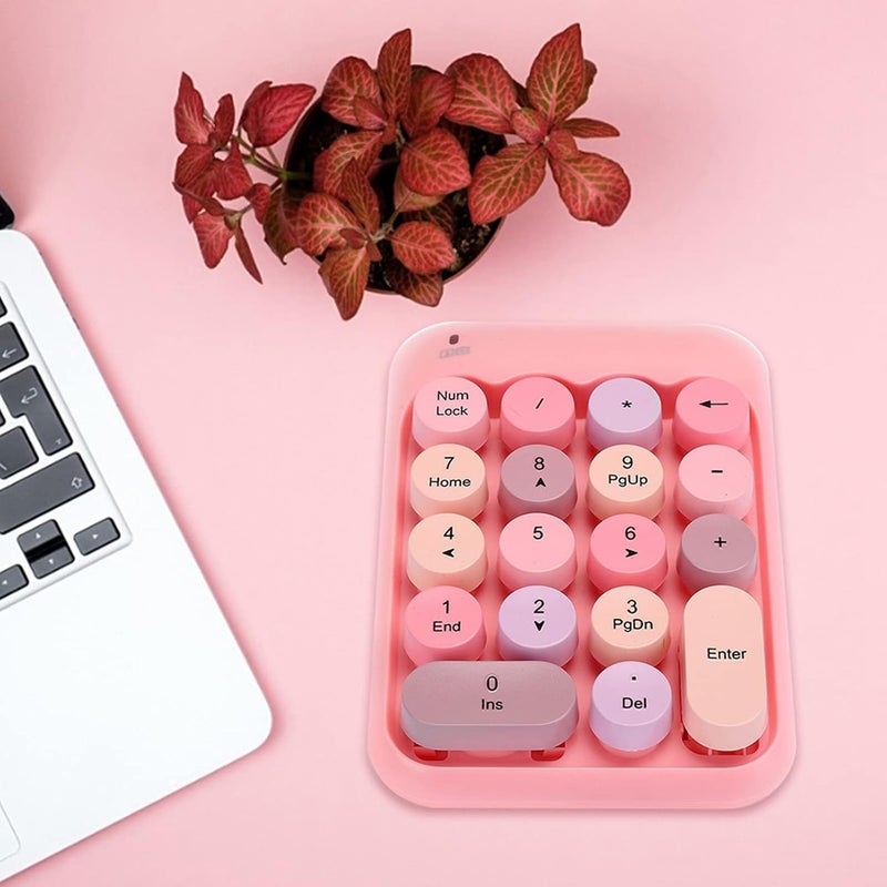 klarako Portable Numeric Keypad, Vintage Colorful Round Cap Num Keyboard with 10m Wireless Distance, Waterproof 18-Keys for Financial Accounting, Suitable for PC, Laptop - Image 2