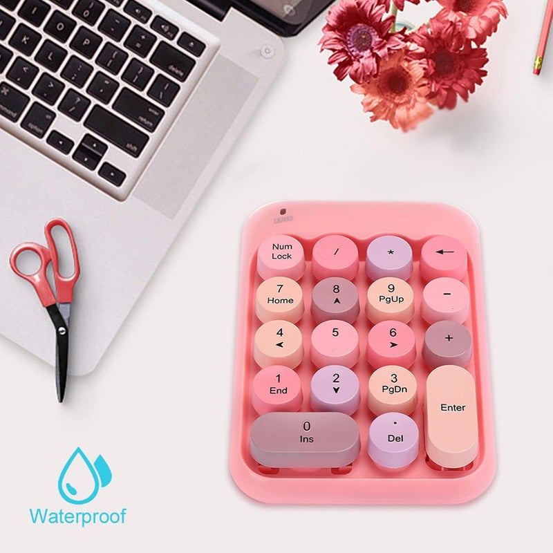 klarako Portable Numeric Keypad, Vintage Colorful Round Cap Num Keyboard with 10m Wireless Distance, Waterproof 18-Keys for Financial Accounting, Suitable for PC, Laptop - Image 5