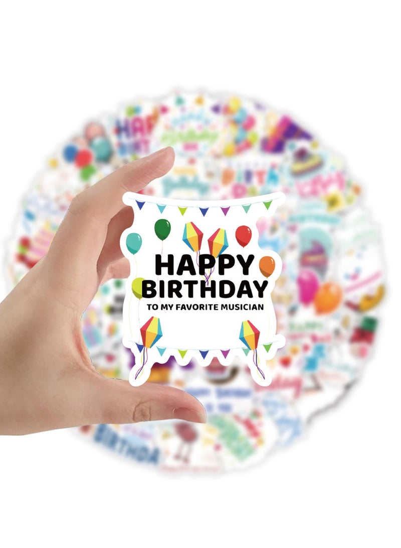 Happy Birthday Stickers 50Pcs Cute Birthday Party Supplies Stickers for Kids Teens Adults Vinyl Waterproof Cartoon Stickers for Water Bottles Luggage Journaling - Image 2