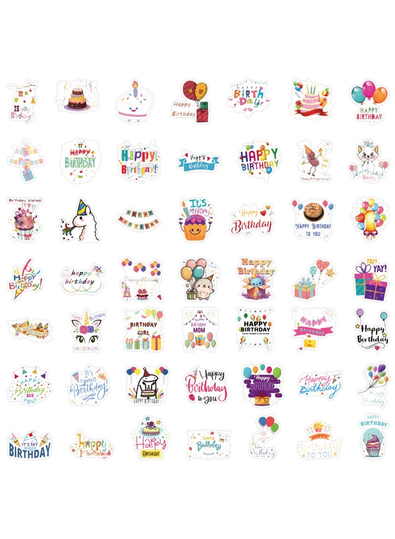 Happy Birthday Stickers 50Pcs Cute Birthday Party Supplies Stickers for Kids Teens Adults Vinyl Waterproof Cartoon Stickers for Water Bottles Luggage Journaling - Image 4