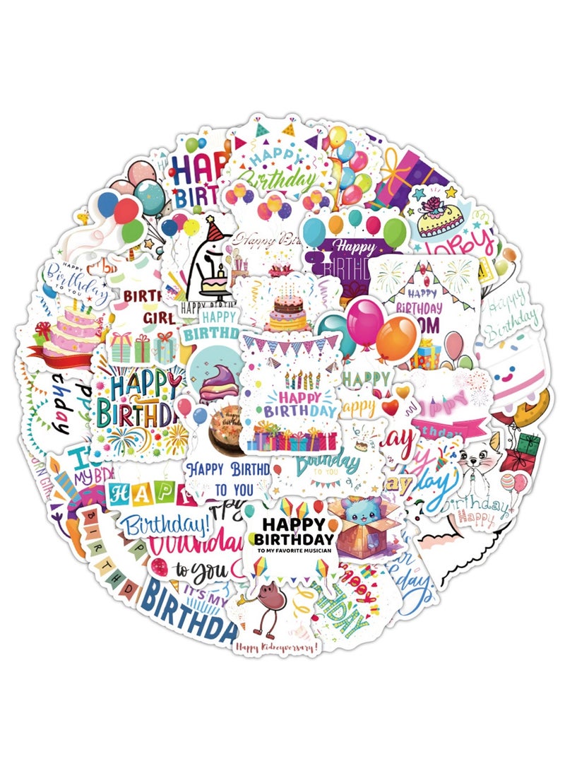 Happy Birthday Stickers 50Pcs Cute Birthday Party Supplies Stickers for Kids Teens Adults Vinyl Waterproof Cartoon Stickers for Water Bottles Luggage Journaling - Image 3