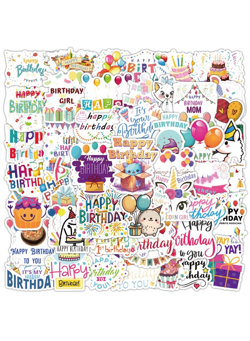 Happy Birthday Stickers 50Pcs Cute Birthday Party Supplies Stickers for Kids Teens Adults Vinyl Waterproof Cartoon Stickers for Water Bottles Luggage Journaling - Image 1
