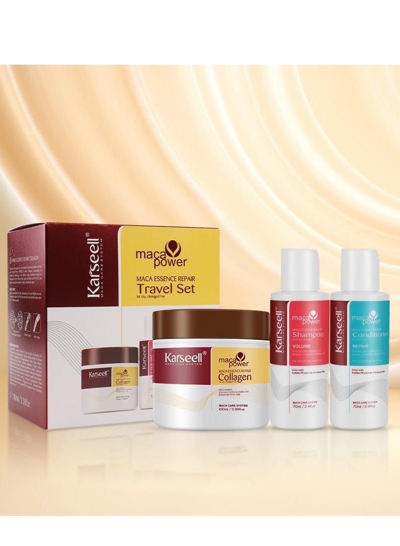 كارسيل مجموعة علاج الشعر بالكولاجين، إصلاح عميق، ترطيب، قناع للشعر، شامبو وبلسم، مجموعة سفر للشعر الجاف والتالف، جميع أنواع الشعر، 3.38 أونصة سائلة + 2.4 أونصة سائلة + 2.4 أونصة سائلة