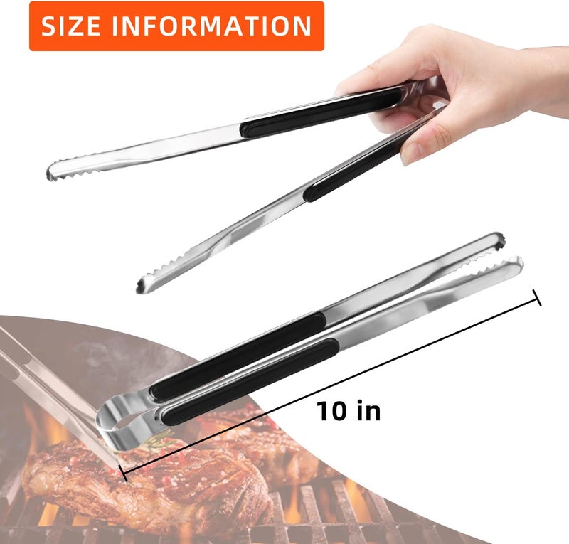 XEVOM 4 Pack Premium Stainless Steel Kitchen Tongs, Serving Tongs for Cooking, Metal Food Tongs with Non-Slip Grip, Heat Resistant Grill Tongs 10 inch - Image 2