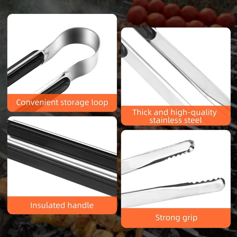 XEVOM 4 Pack Premium Stainless Steel Kitchen Tongs, Serving Tongs for Cooking, Metal Food Tongs with Non-Slip Grip, Heat Resistant Grill Tongs 10 inch - Image 3