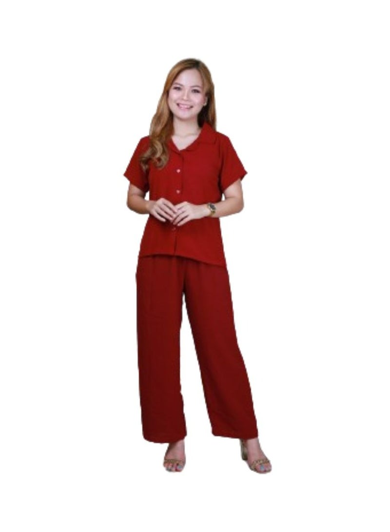 Veronica Elegant Comfortable 2-Piece Co-ord Set -Red  - Image 1