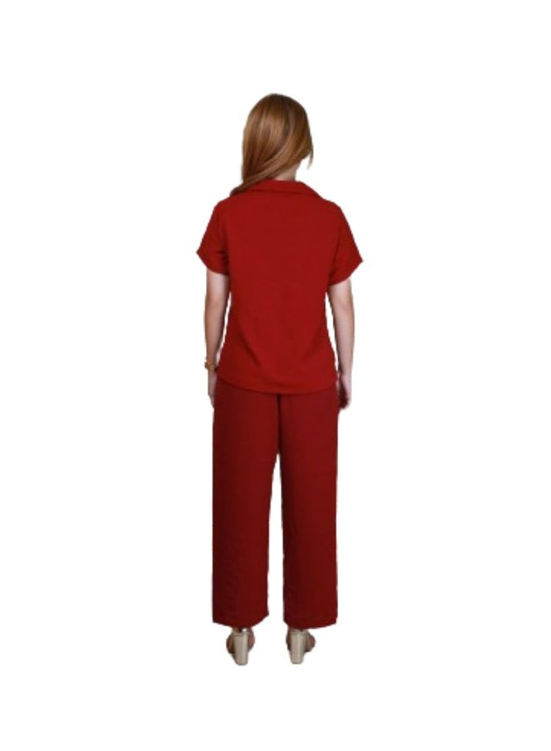Veronica Elegant Comfortable 2-Piece Co-ord Set -Red  - Image 2
