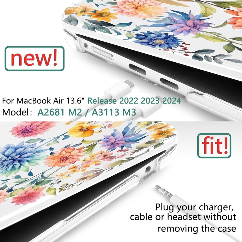 Twolskoo For M3 Macbook Air 13.6 Inch Case 2024-2022 A3113 A2681 M2 With Touch Id & Retina Display  Plastic Hard Shell Cover With Screen Protector & Keyboard Cover & Trackpad Film Beautiful Flowers - Image 3