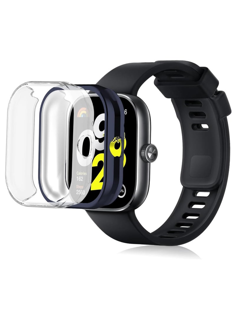 KASTWAVE Case for Xiaomi Redmi Watch 4, Tempered Glass Screen Protector, PC Hard Case Tempered Glass Screen Protection Cover Slim Full Cover Scratch Proof Protector, Blue+Transparent, 2 Pcs - Image 1