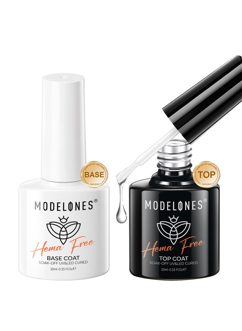 modelones - modelones Hema-Free Gel Base and Top Coat Set, 2 Pcs Clear Glossy Gel Top Base Coat No Wipe Long Lasting for Gel Polish, Acrylic Nails Soak Off Nail Lamp Nail Art Home Salon Manicure Gift - Image 1