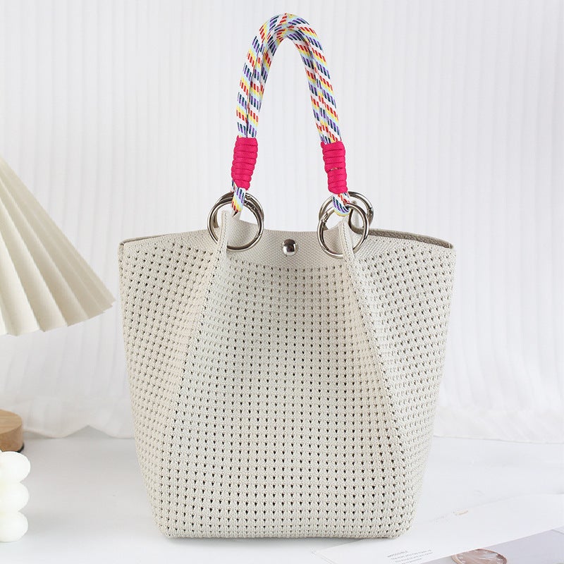 Cute Fresh Wool Crochet Bag Shoulder Portable Checkerboard Square Women'S Bag Fresh And Sweet Knitted Bag - Image 1