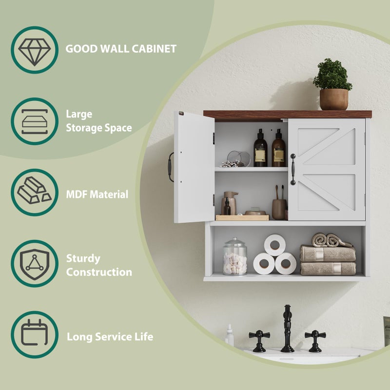 Smuxee Farmhouse Bathroom Cabinet Wall Mounted, White Medicine Cabinet with Adjustable Shelf, Bathroom Cabinet for Living Room, Laundry Room - Image 5