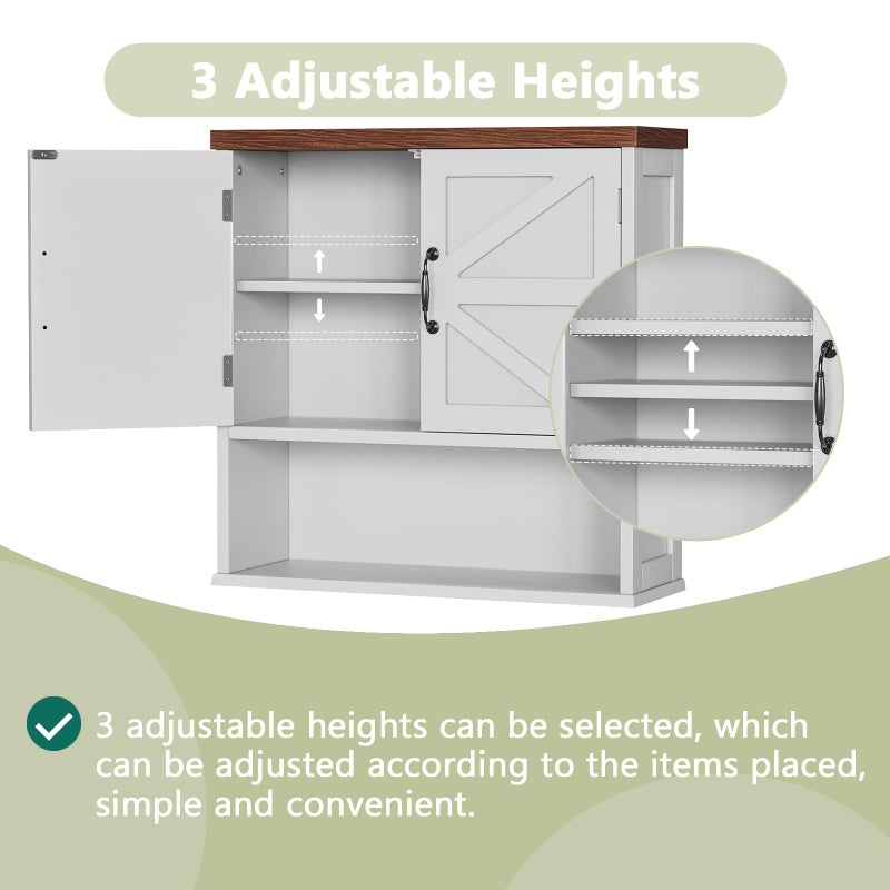Smuxee Farmhouse Bathroom Cabinet Wall Mounted, White Medicine Cabinet with Adjustable Shelf, Bathroom Cabinet for Living Room, Laundry Room - Image 3