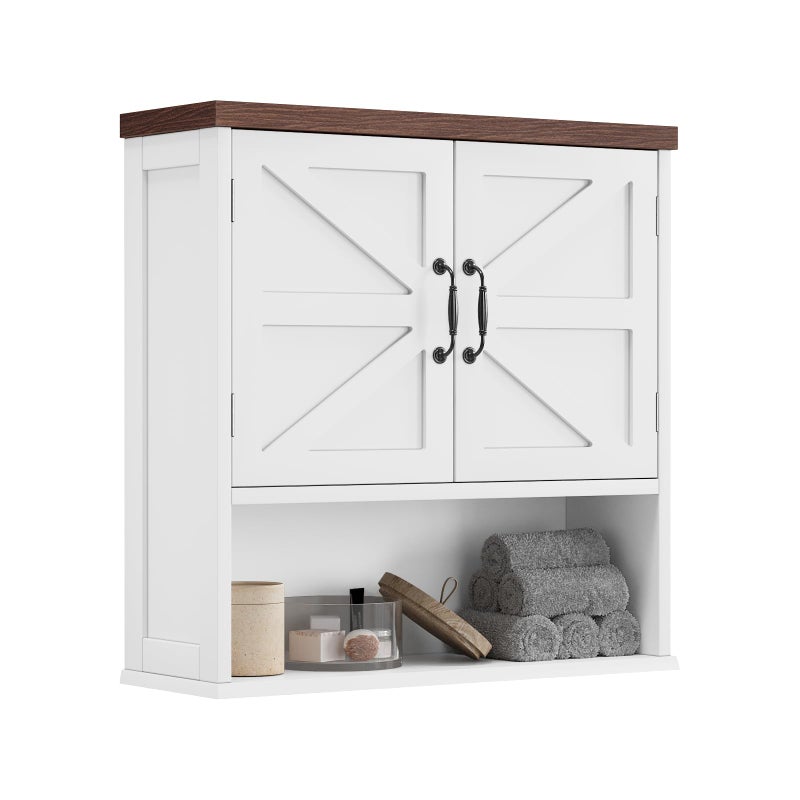 Smuxee Farmhouse Bathroom Cabinet Wall Mounted, White Medicine Cabinet with Adjustable Shelf, Bathroom Cabinet for Living Room, Laundry Room - Image 1