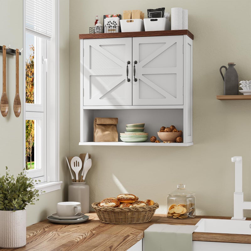 Smuxee Farmhouse Bathroom Cabinet Wall Mounted, White Medicine Cabinet with Adjustable Shelf, Bathroom Cabinet for Living Room, Laundry Room - Image 2