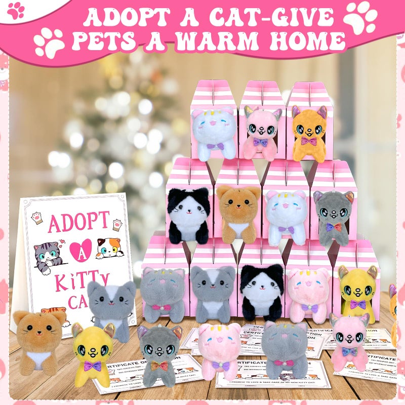 Jiytivity 63 Pcs Adopt a Cat Party Favors Include 20 Foldable Kitten Boxes 20 Mini Stuffed Cats 20 Card 1 Sign 2 Fence for Adopt a Kitty Party Favors Cat Supplies Gifts - Image 5
