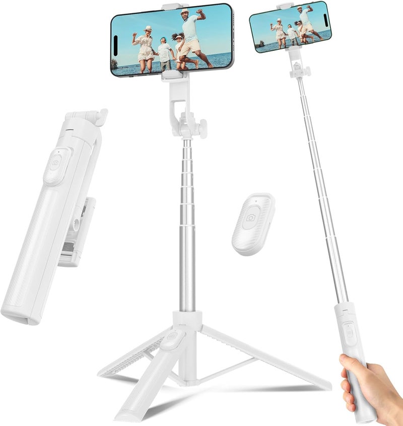 Liphisy Single & bulk storage compatible Selfie Stick Travel Tripod for Cell Phone with Remote Control and Phone Holder, Extendable Selfie Stick for iPhone, iPhone Tripod for Video Recording, Cell Phone Tripod Stand, 50 Inch, White Global trendy simple build - Image 1