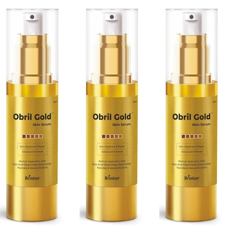 Brinton Brinton Obril Gold Skin Serum for Hyperpigmentation with Hyaluronic Acid for Dark Spot Removal Tan  Acne Marks  Reduces Wrinkles  Fine Lines  30ml x Pack of 3 - Image 1