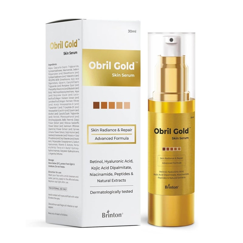 Brinton Brinton Obril Gold Skin Serum for Hyperpigmentation with Hyaluronic Acid for Dark Spot Removal Tan  Acne Marks  Reduces Wrinkles  Fine Lines  30ml x Pack of 3 - Image 3