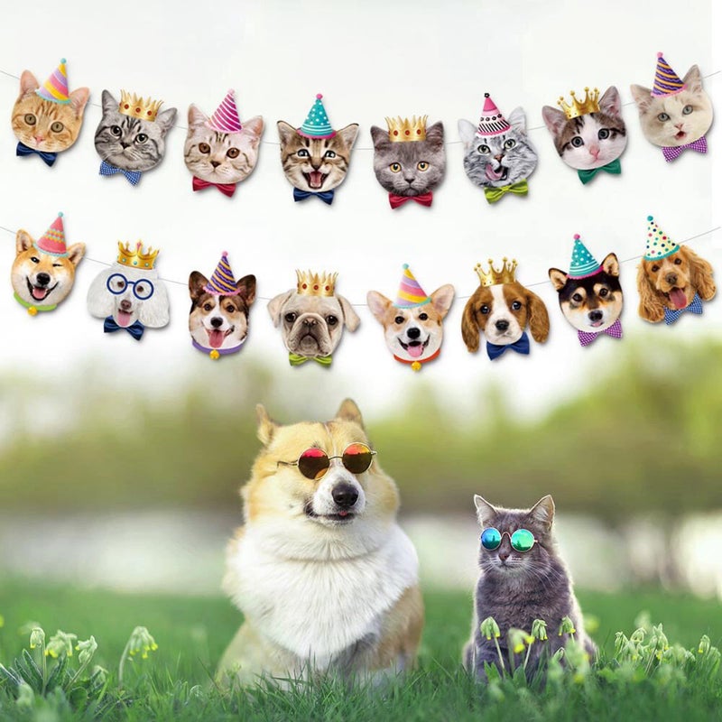 TSJ Cat Birthday Banner  Cat Face Party Banner  Kitty Cat Theme Party Bunting Decoration for Cat Adoption Birthday Party Favors - Image 3
