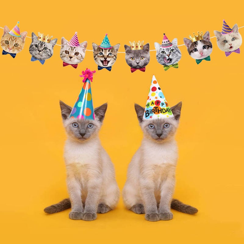 TSJ Cat Birthday Banner  Cat Face Party Banner  Kitty Cat Theme Party Bunting Decoration for Cat Adoption Birthday Party Favors - Image 2