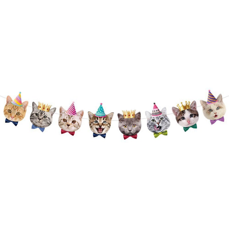 TSJ Cat Birthday Banner  Cat Face Party Banner  Kitty Cat Theme Party Bunting Decoration for Cat Adoption Birthday Party Favors - Image 1