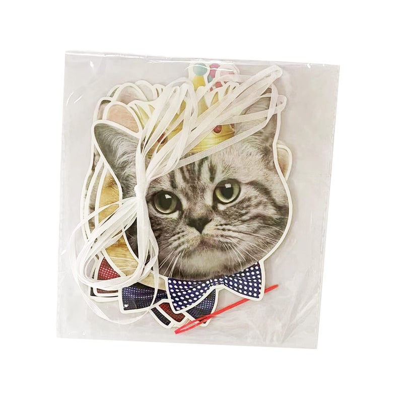 TSJ Cat Birthday Banner  Cat Face Party Banner  Kitty Cat Theme Party Bunting Decoration for Cat Adoption Birthday Party Favors - Image 5