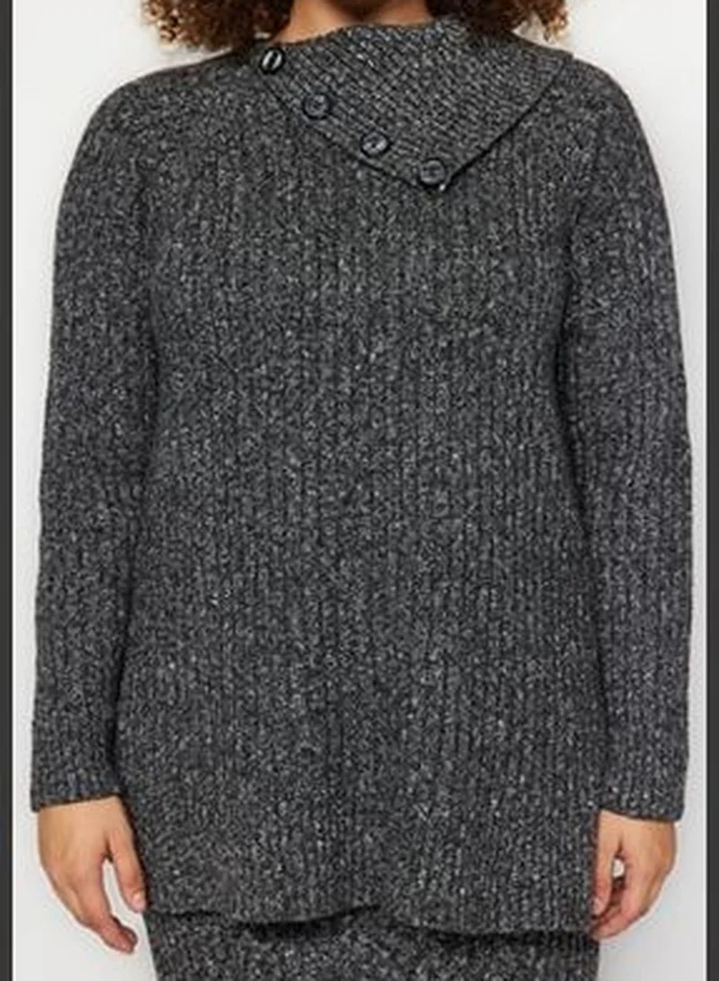 trendyol Anthracite Collar Detailed with a Slit Knitwear Top and Bottom Set TBBAW24CP00006