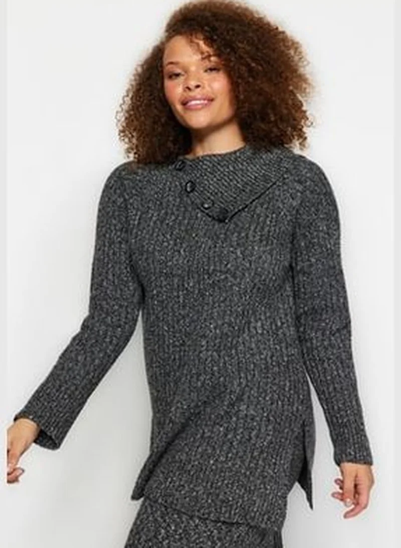trendyol Anthracite Collar Detailed with a Slit Knitwear Top and Bottom Set TBBAW24CP00006