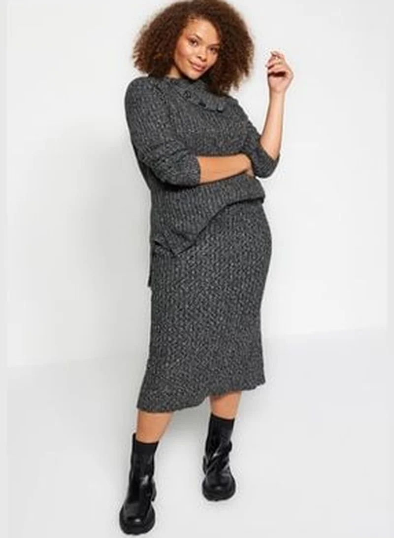 trendyol Anthracite Collar Detailed with a Slit Knitwear Top and Bottom Set TBBAW24CP00006
