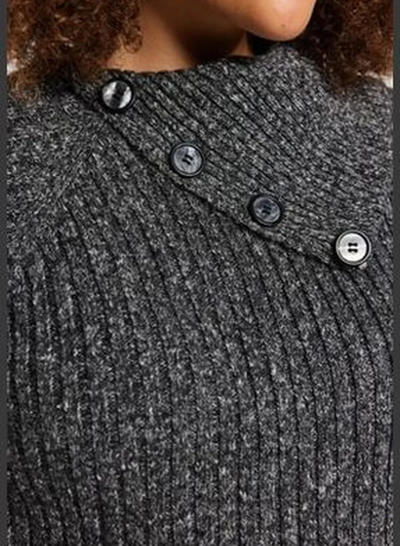 trendyol Anthracite Collar Detailed with a Slit Knitwear Top and Bottom Set TBBAW24CP00006